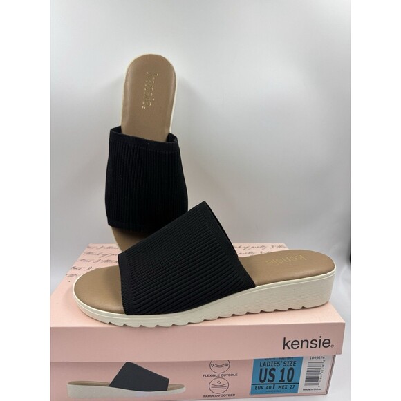 Kensie Women's Knit Slip On Small Platform Sandals Black Size 10 New - Picture 1 of 14